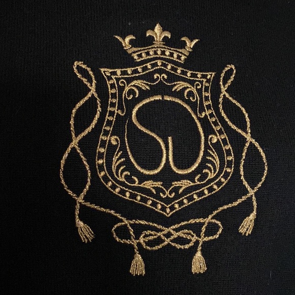 St.John by Marie Gray black mock neck, wool sweater! Gold embroidery, Size L - Picture 3 of 17